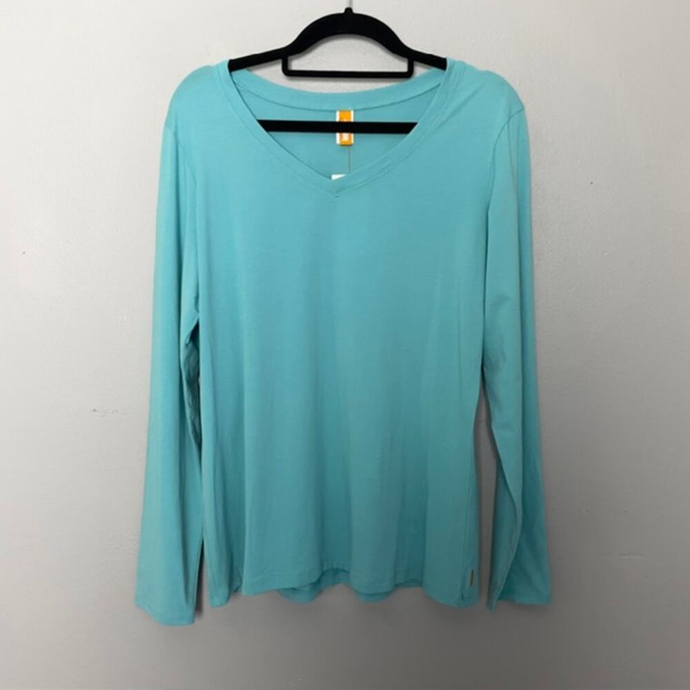 Lucy Aqua Pima Cotton V Neck Long Sleeve Tee Top Womens Large Balletcore Yoga